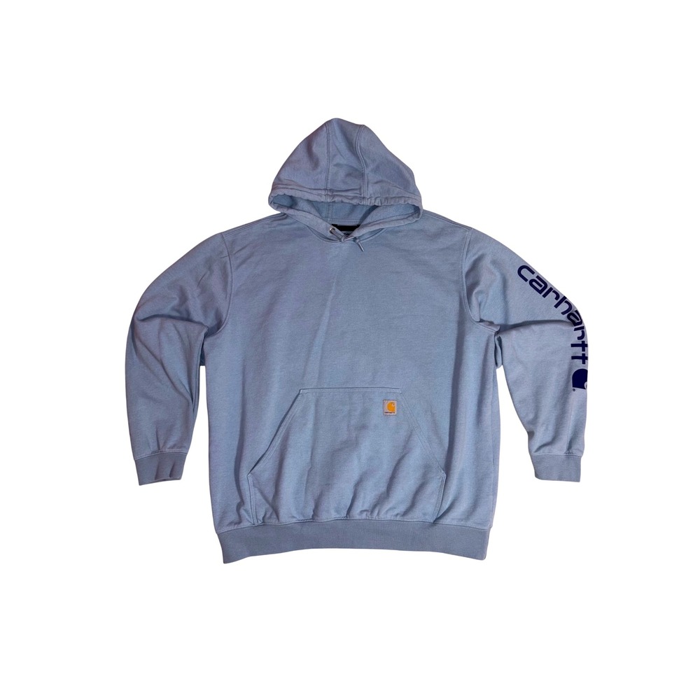 CARHARTT Hoodie Mens 2XL Blue Midweight Loose Fit Sleeve Logo K288 Sweatshirt